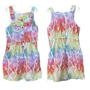 Chillipop Jumper Dress Pockets Girls 10/12 Tie-Dye 100% Cotton Adjustable